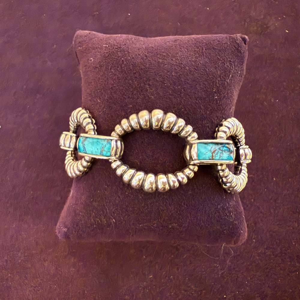 Chrysocolla and Silver Link Bracelet